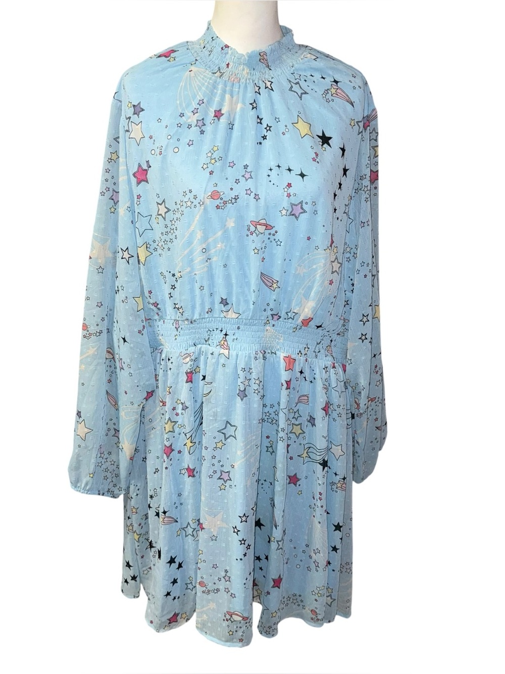 Torrid Mini Clipdot Blouson Sleeve Mock Neck Skater Dress Cosmic Star Sz 4 4X